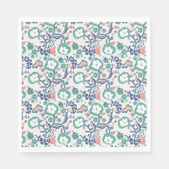 Contemporary Floral Doodle Print Napkin (Front)