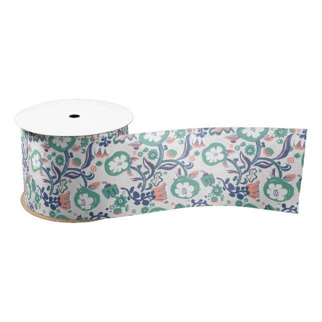 Contemporary Floral Doodle Print Satin Ribbon (Spool)