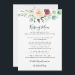 Contemporary Floral Wedding Kissing Menu Game Card<br><div class="desc">This contemporary floral wedding kissing menu game card is perfect for a simple wedding reception. The design features watercolor purple,  blush,  bordo and burgundy delightful peonies with green eucalyptus leaves,  inspiring artistic beauty.</div>