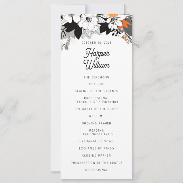 Contemporary floral wedding program (Front)