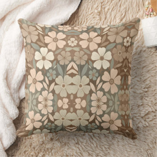 Contemporary Folk Blooms in Soft Earthy Tones Cushion