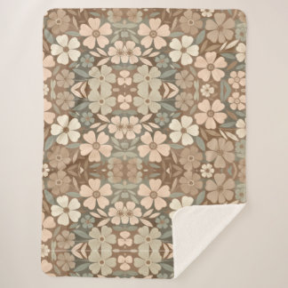Contemporary Folk Blooms in Soft Earthy Tones Sherpa Blanket