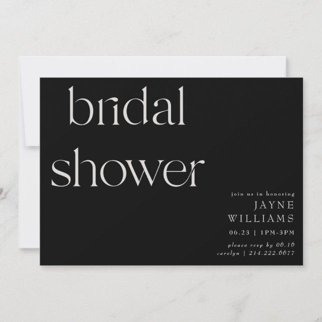 Contemporary Font B/W Bridal Shower Invitation (Front)