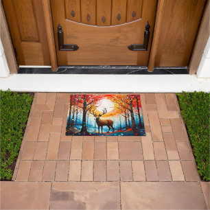 Contemporary Forest Wild Deer Doormat