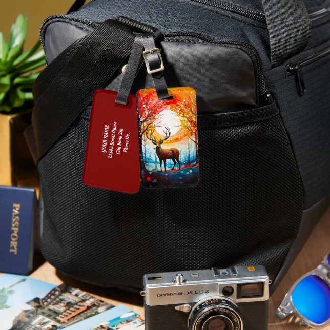 Contemporary Forest Wild Deer Luggage Tag (Front & Back)