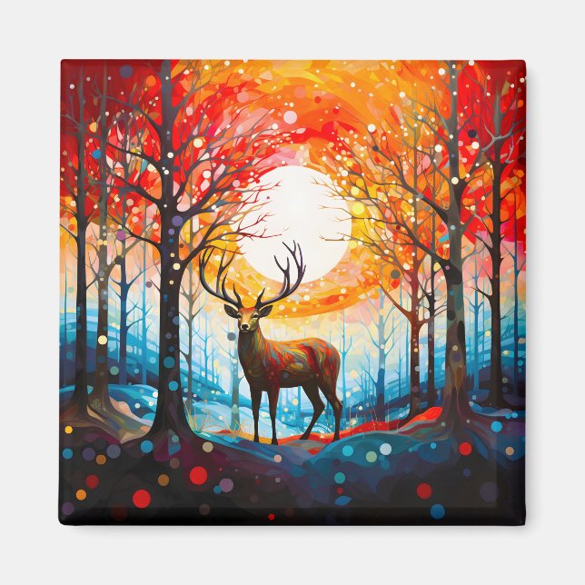 Contemporary Forest Wild Deer Magnet (Front)