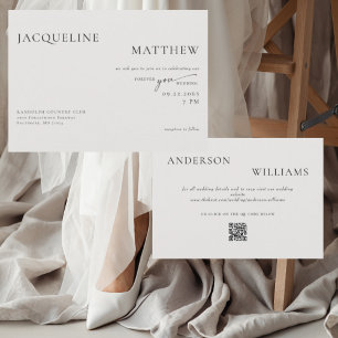 Contemporary Forever You Beige QR Code Wedding Invitation