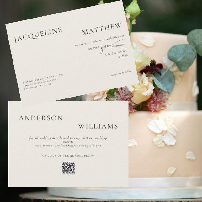 Contemporary Forever You Cream QR Code Wedding Invitation (Creator Uploaded)