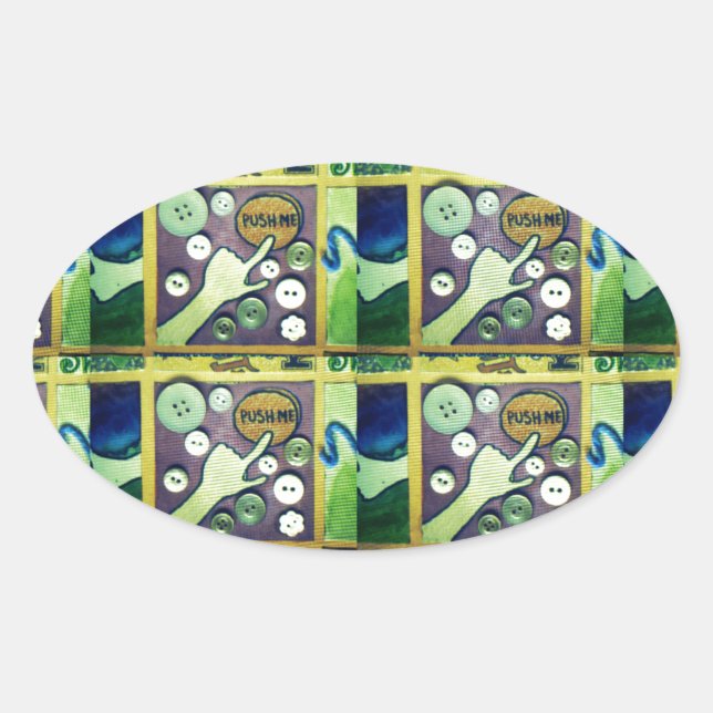Contemporary Fun Mosaic Art Print – A Playful   Oval Sticker (Front)