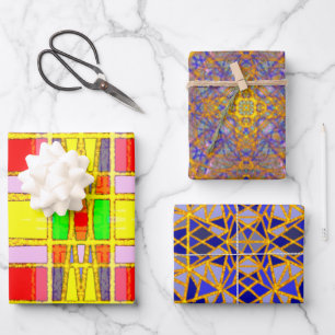 Contemporary Geometric Abstract Gold/Blue/Yellow Wrapping Paper Sheet