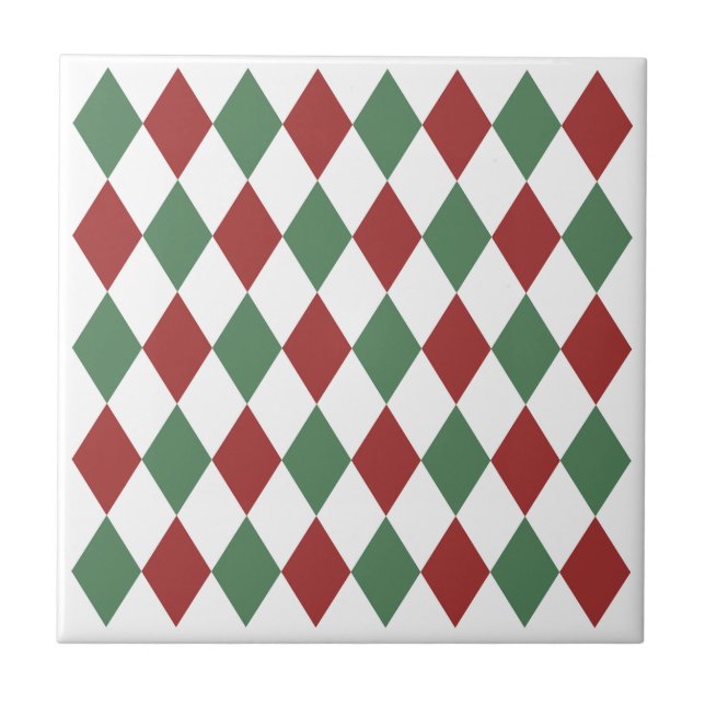 Contemporary geometric Burgundy red and green  Ceramic Tile (Front)