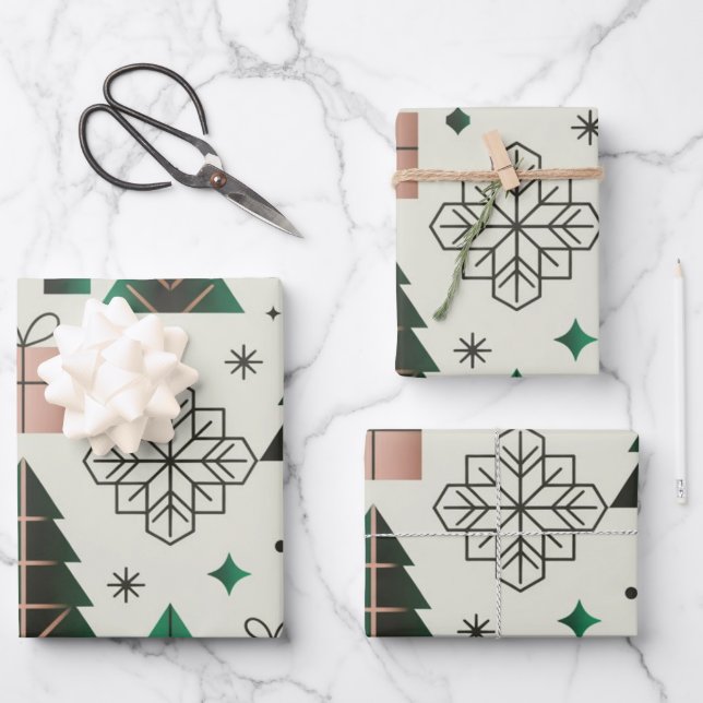 Contemporary Geometric Christmas Pattern Wrapping Paper Sheet (Front)