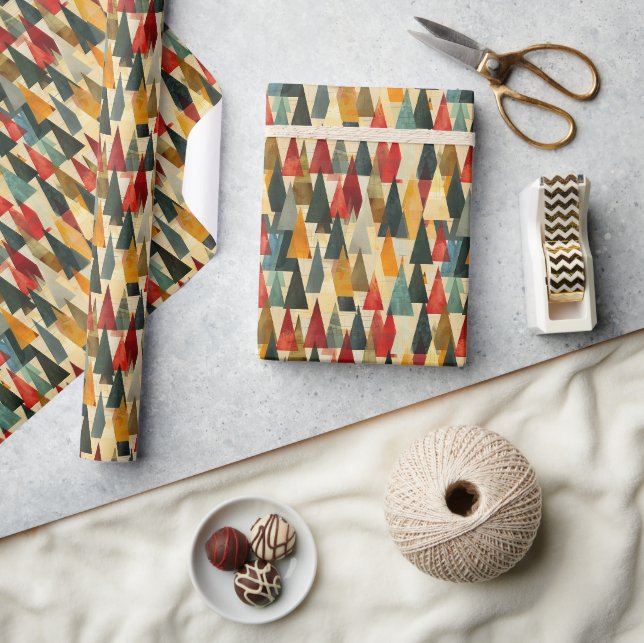 Contemporary Geometric Christmas Tree Pattern Wrapping Paper (Crafts)