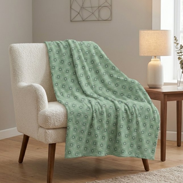 Contemporary Geometric Circles Squares Sage Fleece Blanket (Creator Uploaded)