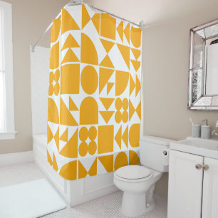 Contemporary Geometric Design in Sunshine Yellow Shower Curtain