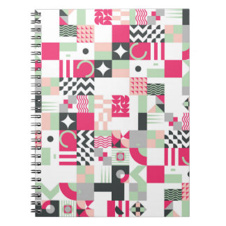 Contemporary geometric mosaic seamless pattern wit notebook