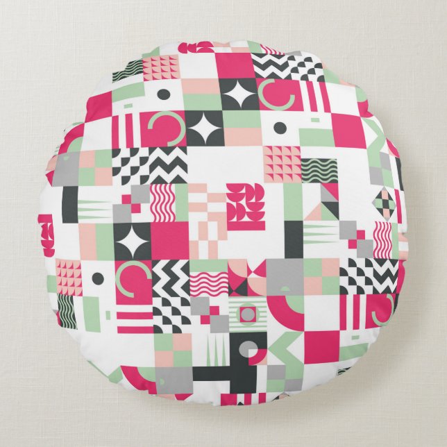 Contemporary geometric mosaic seamless pattern wit round cushion (Front)