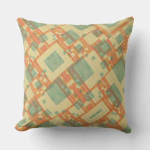 Contemporary Geometrics Faded Green, Rust, Wheat Cushion