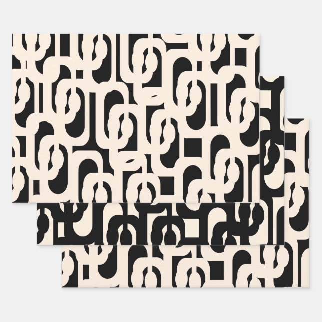 Contemporary Glam Loop Pattern in Black and Cream Wrapping Paper Sheet (Set)