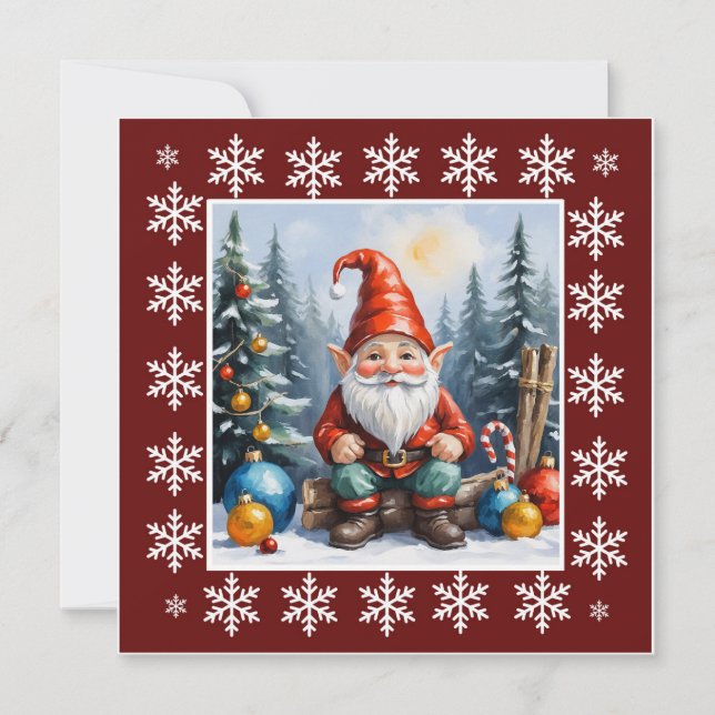 Contemporary Gnome - Whimsical Cute Non Photo  Holiday Card (Front)