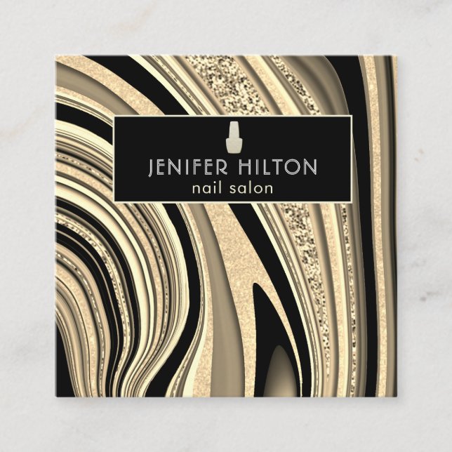 Contemporary  gold agate geode nail salon square business card (Front)