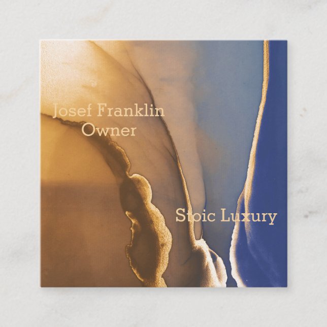 Contemporary Gold and Blue Alcohol Ink  Square Business Card (Front)