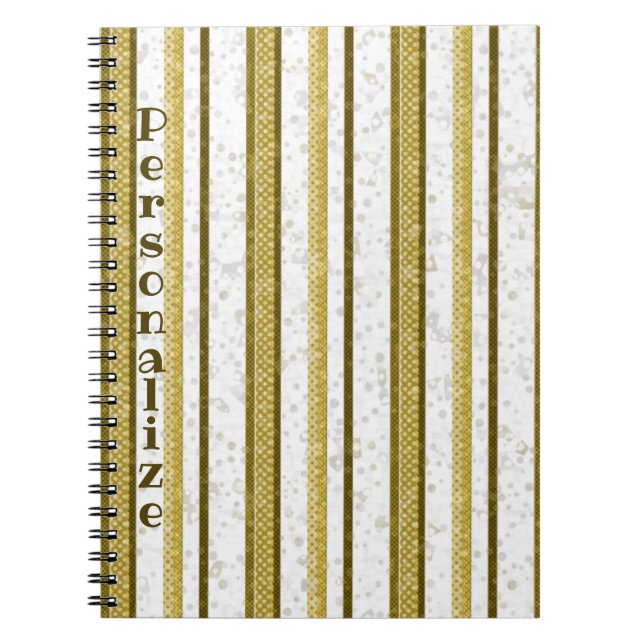 Contemporary Gold Brown Stripes Unique Personalise Notebook (Front)