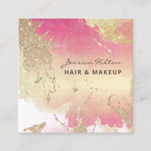 Contemporary gold glittery watercolor wash square business card