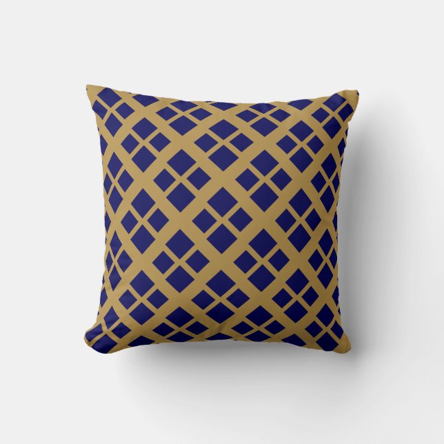 Contemporary Gold & Navy Squares Cushion (Front)