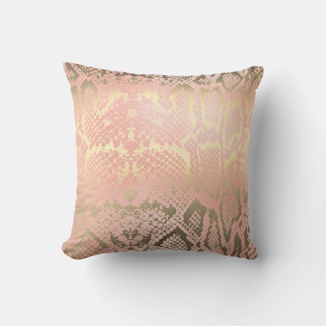 Contemporary Gold Pink White Python Snake Skin Cushion (Front)