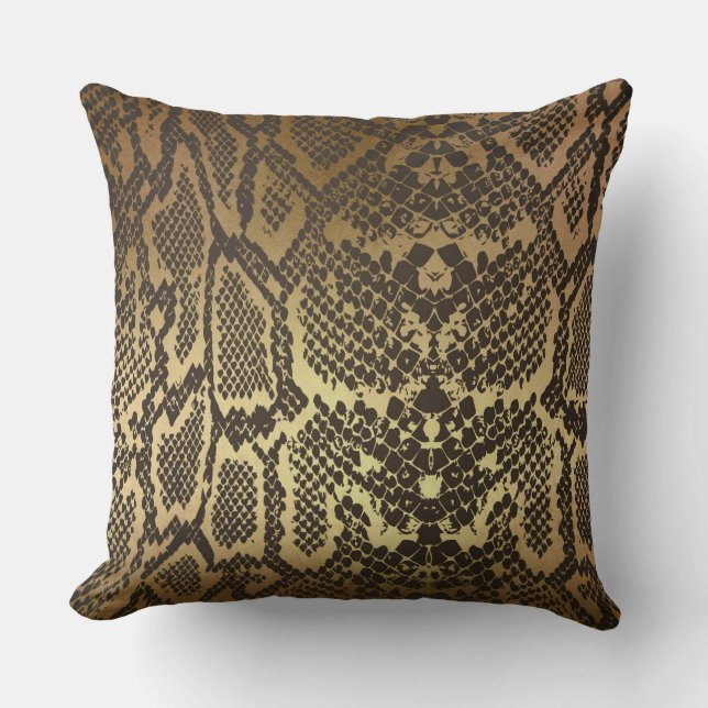 Contemporary Golden Black Python Snake Skin Cushion (Front)