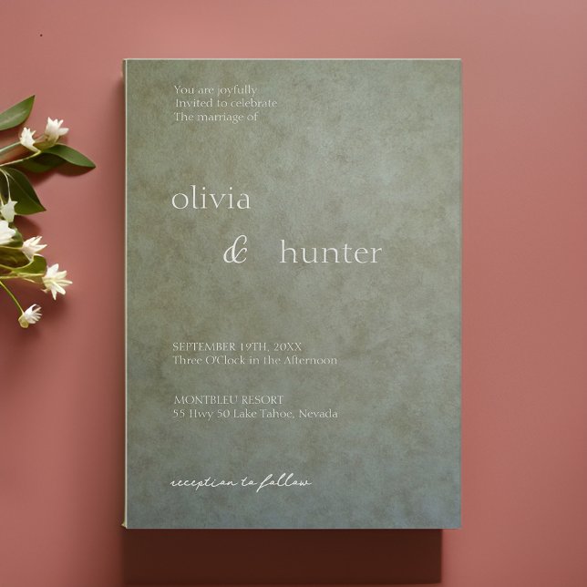 Contemporary Golden Sage Faux Suede Paint Wedding Invitation (Creator Uploaded)