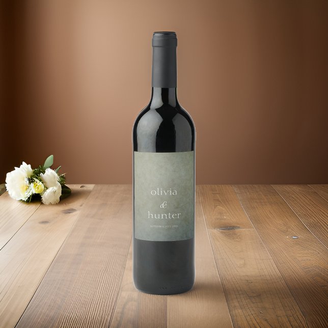 Contemporary Golden Sage Faux Suede Paint Wedding Wine Label (Creator Uploaded)