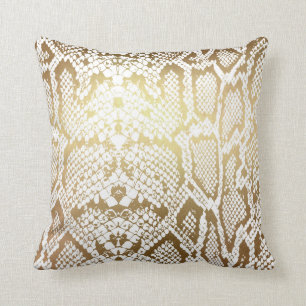 Contemporary Golden White Python Snake Skin Cushion
