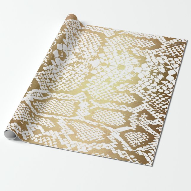 Contemporary Golden White Python Snake Skin Vip Wrapping Paper (Unrolled)