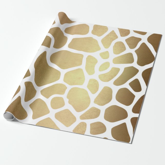 Contemporary Golden White Safari Giraffa Skin Vip Wrapping Paper (Unrolled)