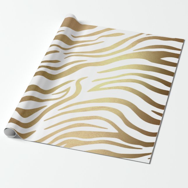 Contemporary Golden Zebra White Safari Skin Vip Wrapping Paper (Unrolled)