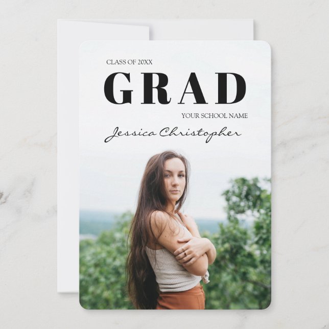 Contemporary Grad 5 Photo Collage Graduation Announcement (Front)