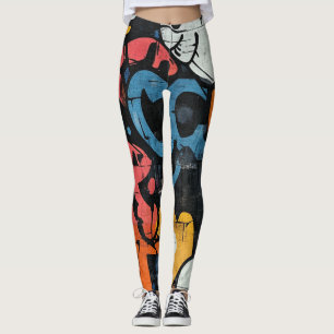 Contemporary Graffiti Abstract Pink Blue Black Leggings