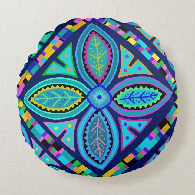 Contemporary Granny Square Flower Round Cushion (Front)
