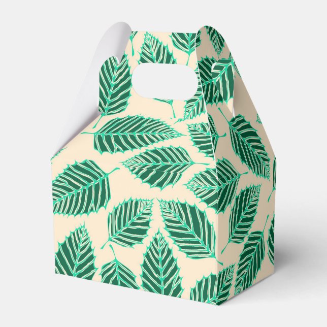 Contemporary Green Birch Leaves Pattern Favour Box (Back Side)