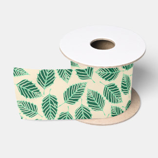 Contemporary Green Birch Leaves Pattern Satin Ribbon