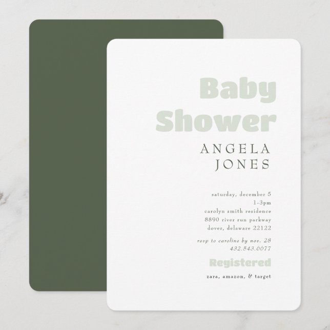 Contemporary Green Neutral Baby Shower Invitation (Front/Back)