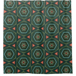 Contemporary Green, Teal, Warm Terracotta  Shower Curtain