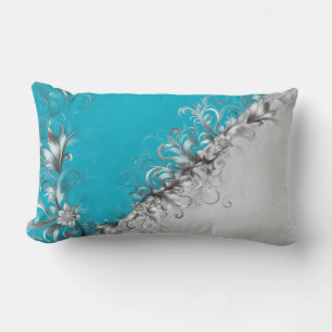 Contemporary Grey and Turquoise Decorative Lumbar Cushion