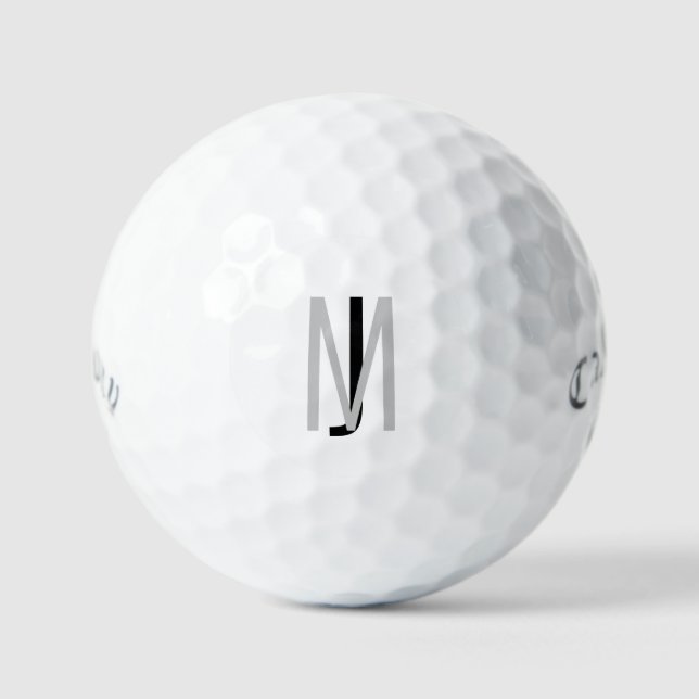 Contemporary Grey & Black Monogram  Golf Balls (Front)
