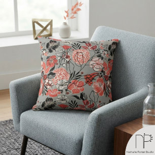 Contemporary Grey Floral Pattern Cushion