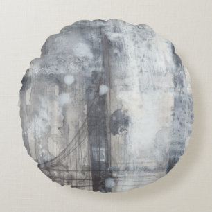 Contemporary Grey Painting Round Cushion