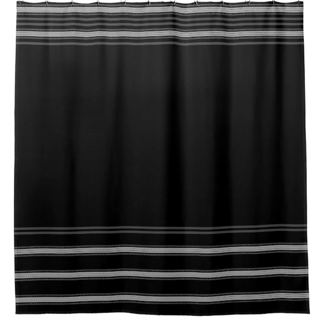 Contemporary grey stripe on black Horizontal Shower Curtain (Front)