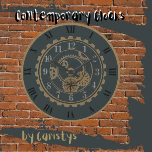 Contemporary Grey Taupe Steampunk Wall Clock